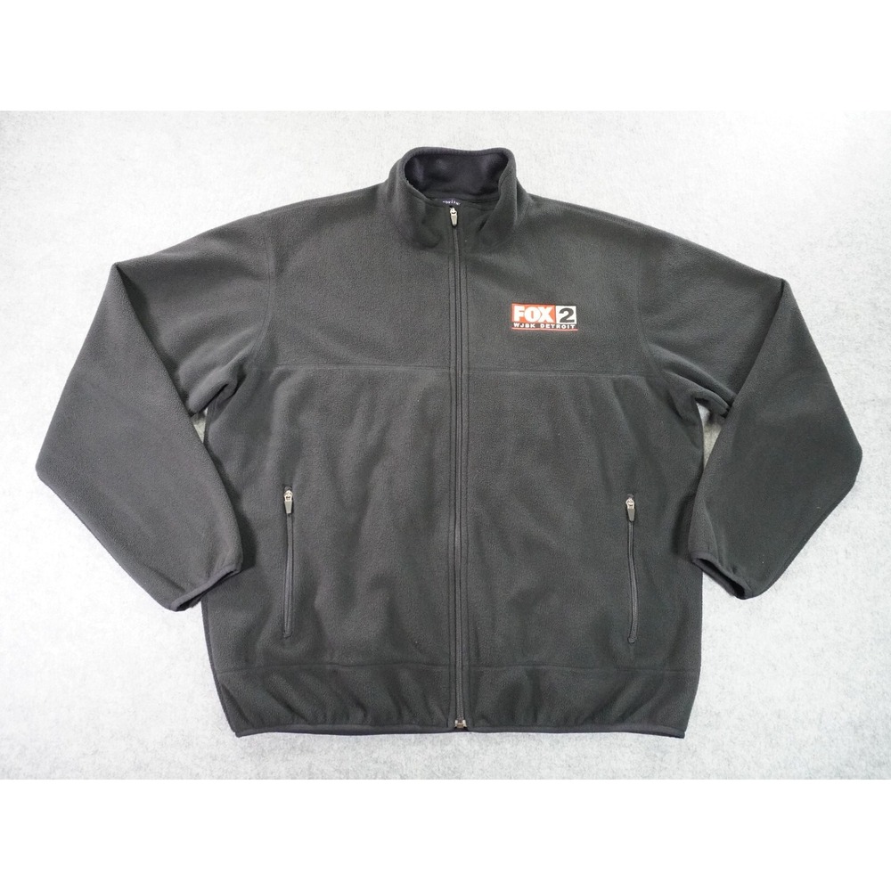 Vintage Lands End‎ Fleece Jacket Mens XL Fox News Full Zip Mock Neck Black